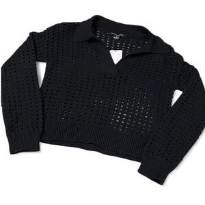 NWT French Connection Long Sleeve See Through Holes Sweater In Black Size XS